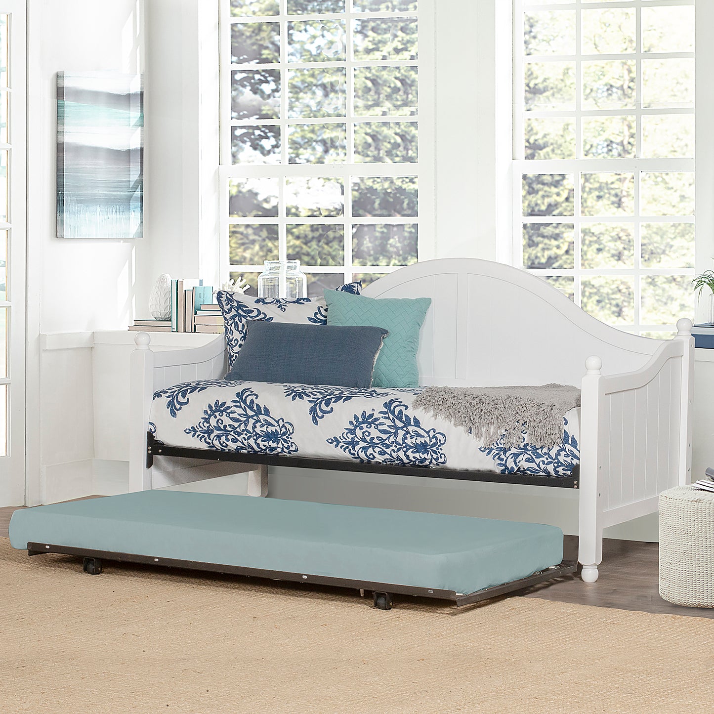 Hillsdale Furniture Augusta Wood Twin Daybed with Roll Out Trundle, White