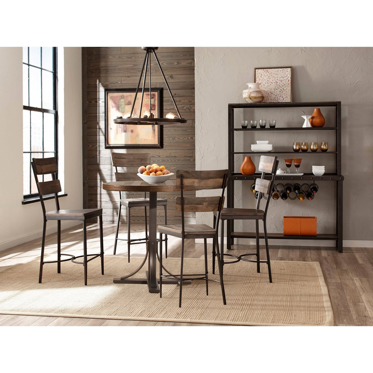 Hillsdale Furniture Jennings 5 Piece Counter Height Dining Set with Ladder Back Stools, Distressed Walnut