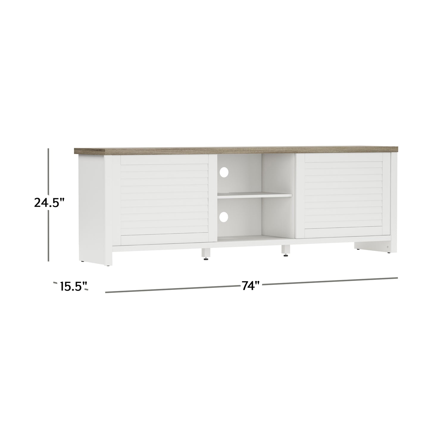 Living Essentials by Hillsdale Handerson 74 Inch Wood Entertainment Console, White with Dark Oak Finish Top