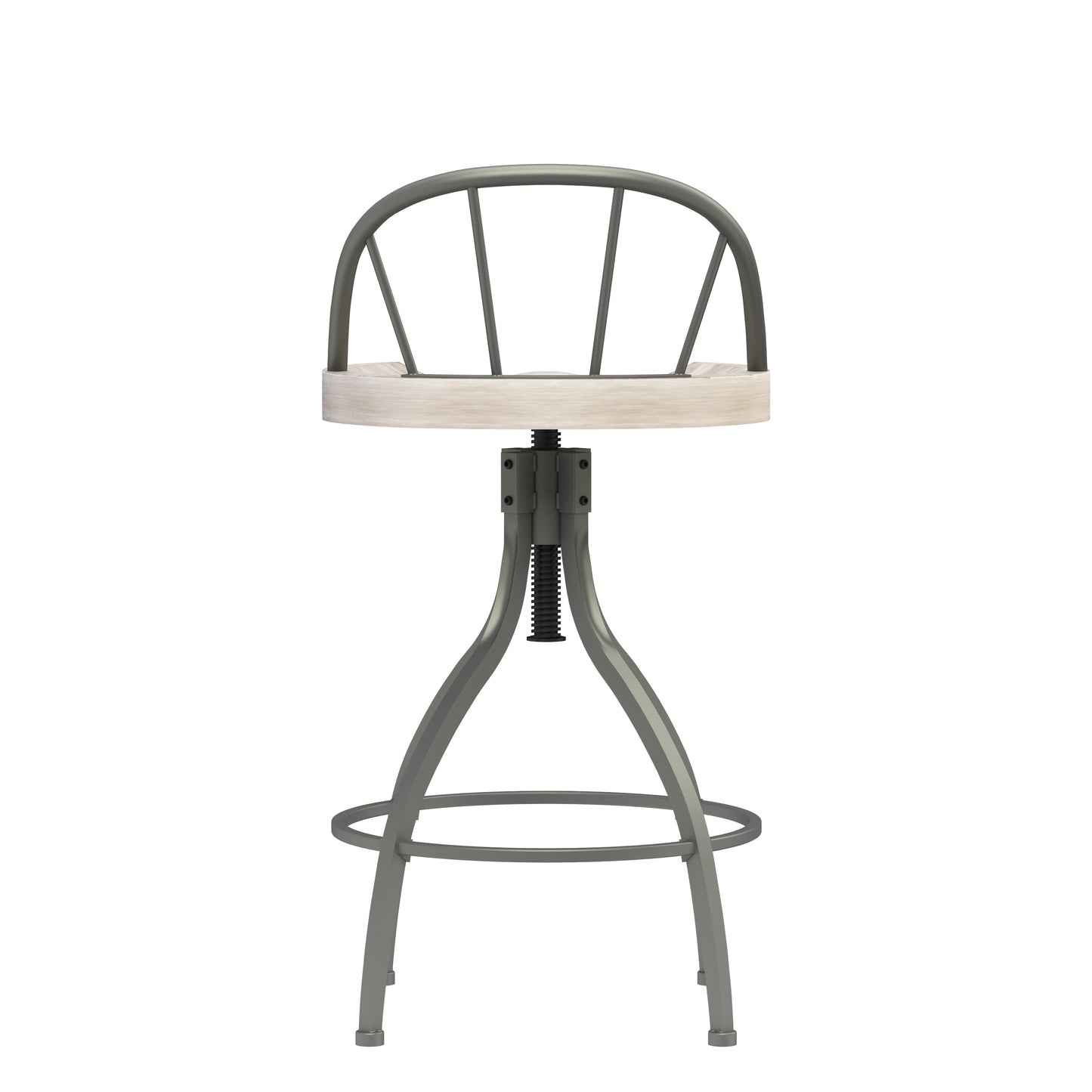 Hillsdale Furniture Worland Metal Adjustable Height Swivel Stool with Back, Pewter Metal with Gray Finished Wood