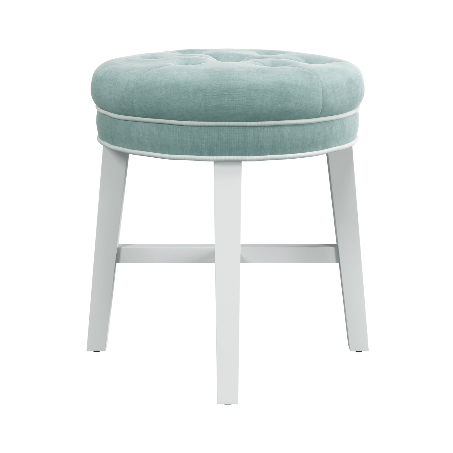 Hillsdale Furniture Sophia Tufted Backless Vanity Stool, White with Spa Blue Fabric