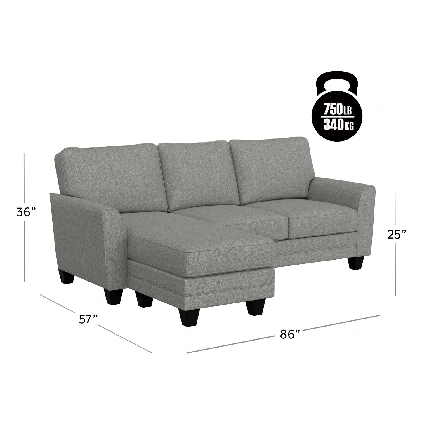 Hillsdale Furniture Daniel Upholstered Reversible Chaise Sectional with Storage Ottoman, Nature Gray