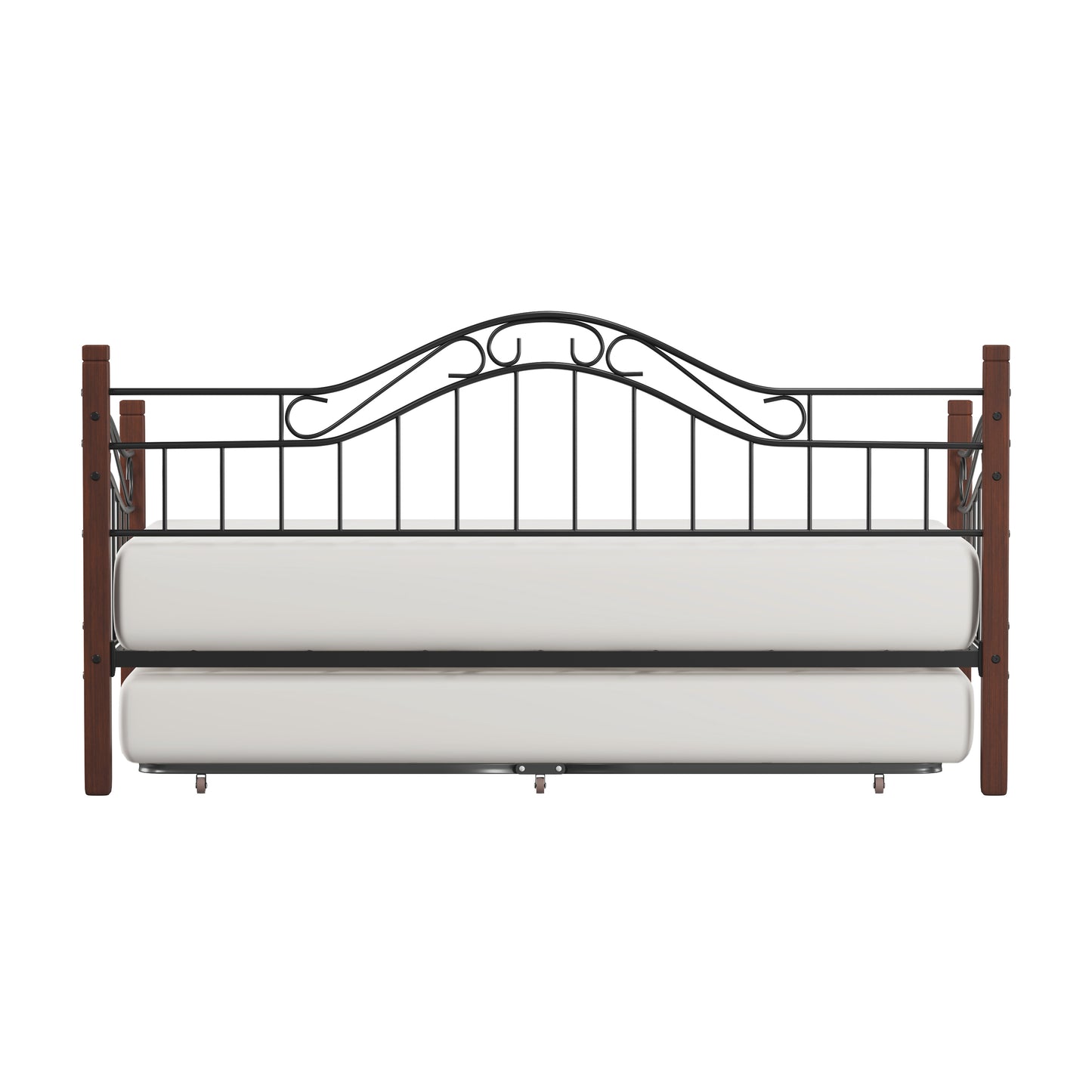 Hillsdale Furniture Matson Wood and Metal Daybed with Roll Out Trundle, Black with Cherry Posts