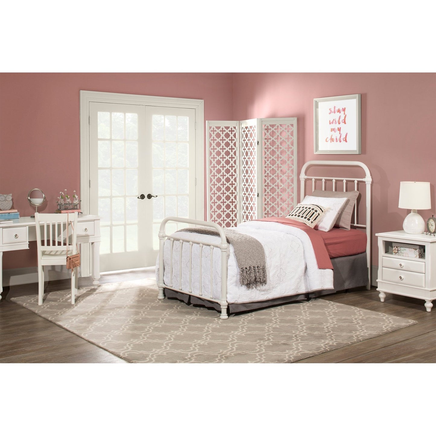 Hillsdale Furniture Kirkland Metal Twin Bed, Soft White