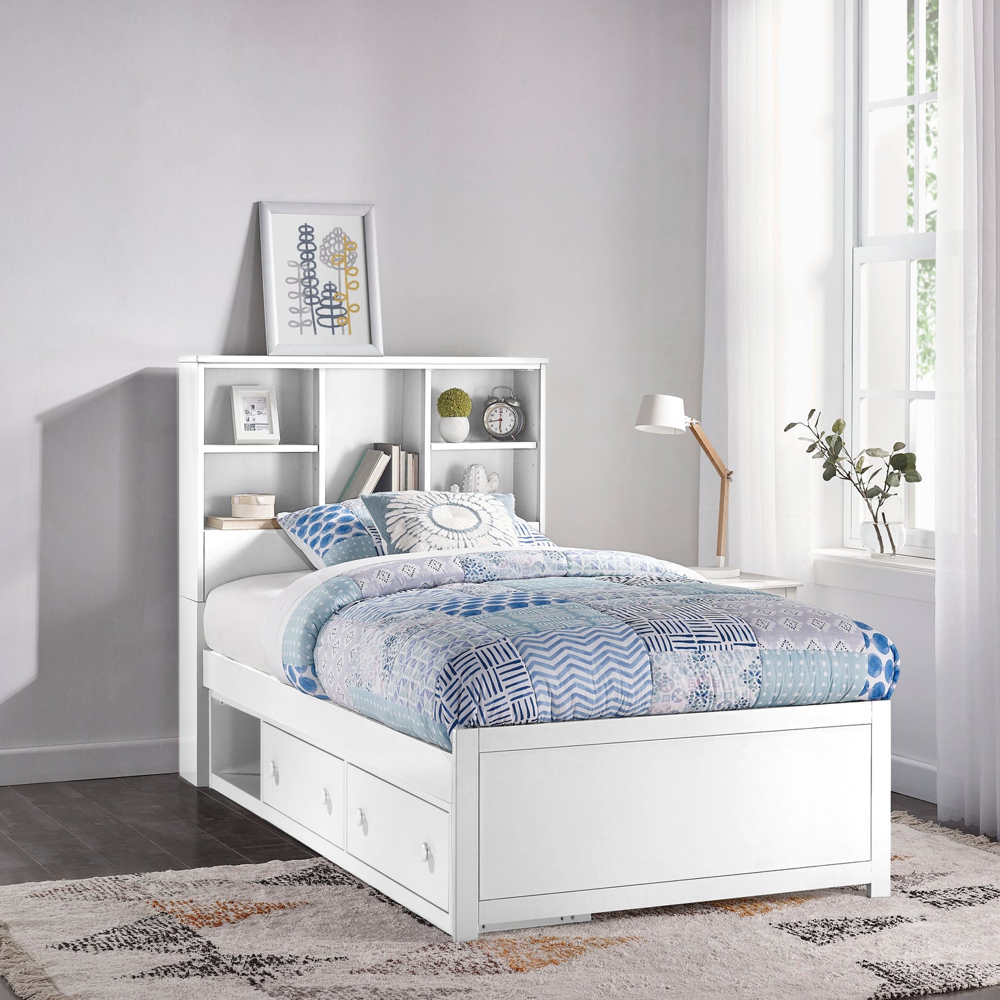 Hillsdale Kids and Teen Caspian Twin Bookcase Bed with Underbed Storage, White