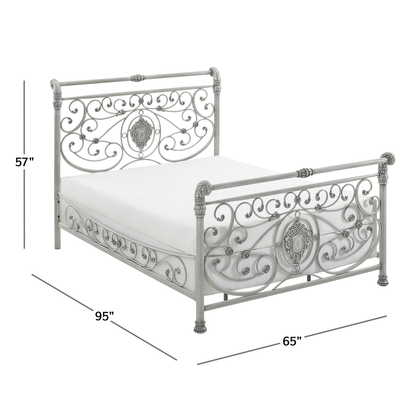 Hillsdale Furniture Mercer Queen Metal Sleigh Bed, Brushed White