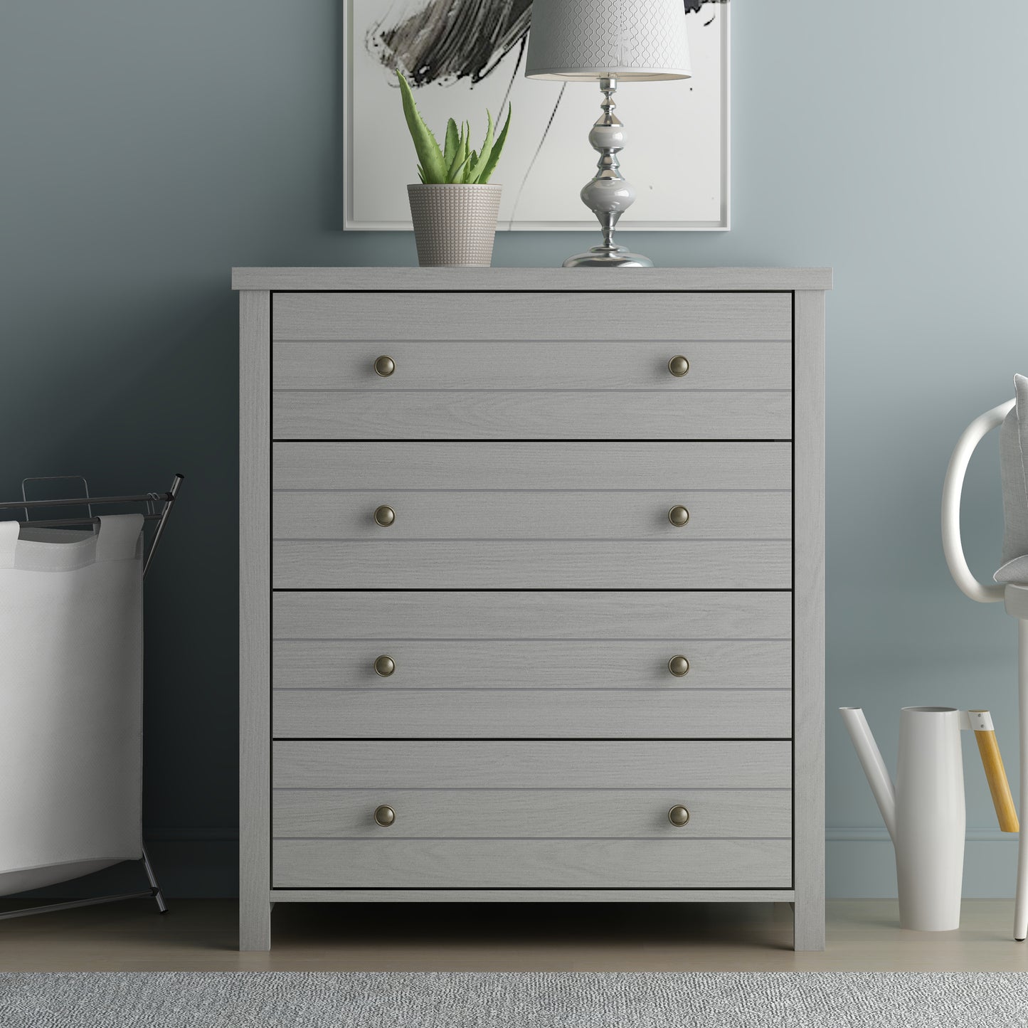 Living Essentials by Hillsdale Harmony Wood 4 Drawer Chest, Gray