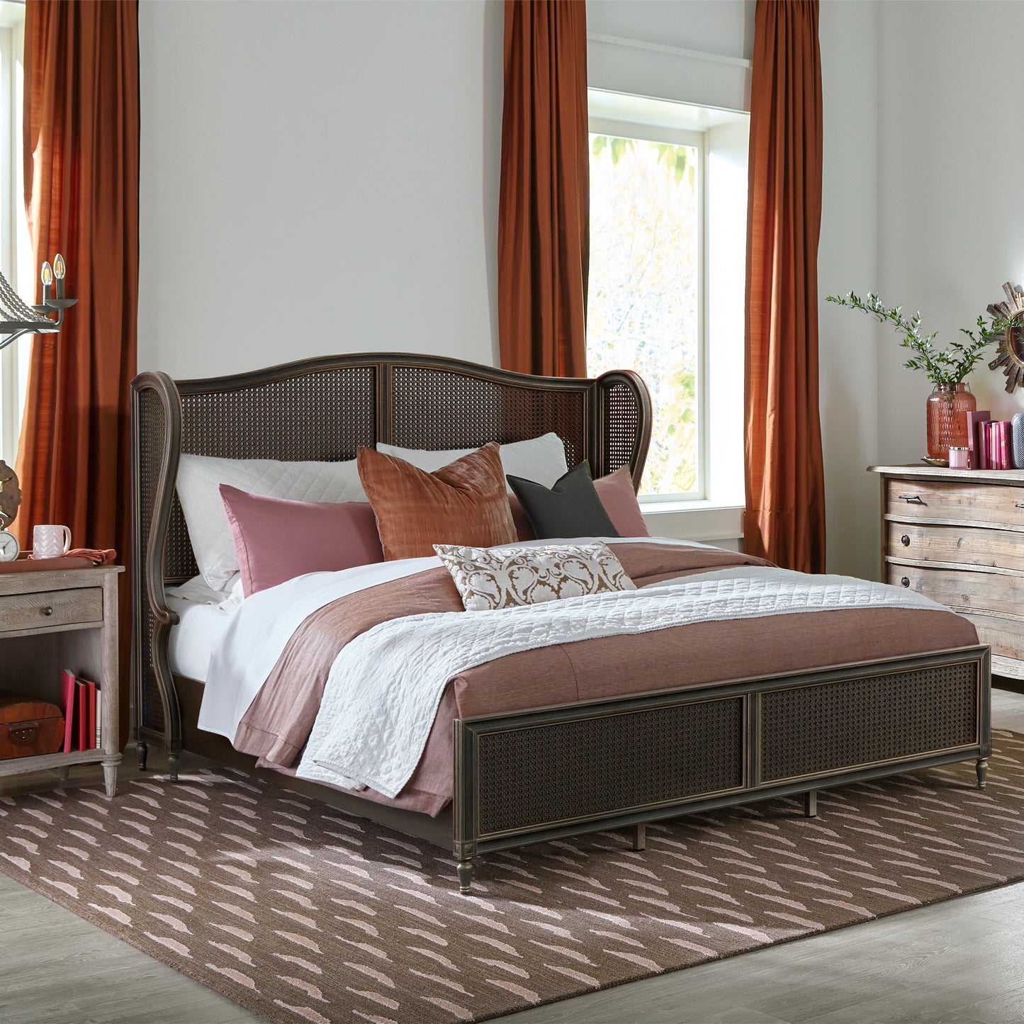 Hillsdale Furniture Sausalito Wood and Cane King Bed, Oiled Bronze