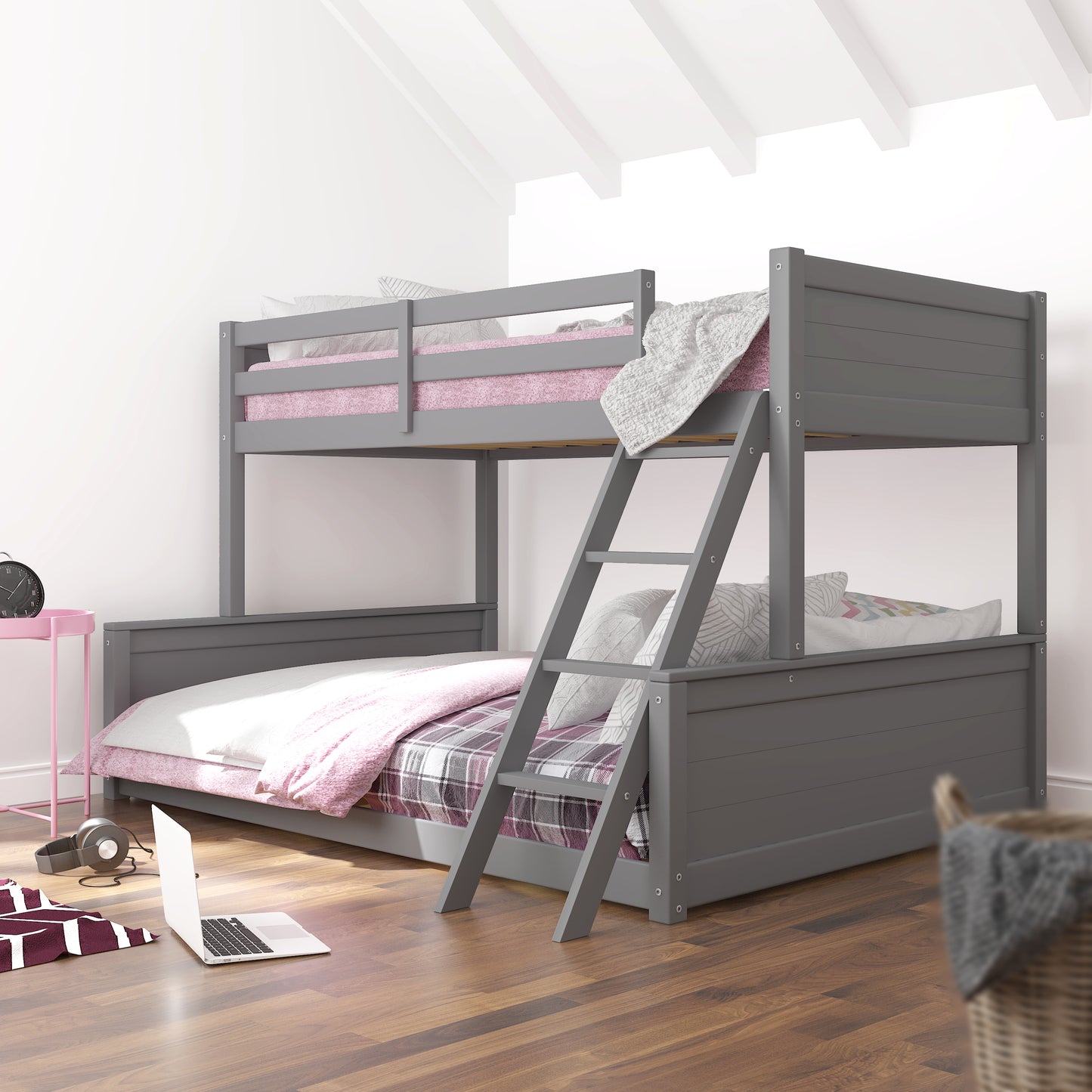 Living Essentials by Hillsdale Capri Wood Twin Over Full Bunk Bed, Gray