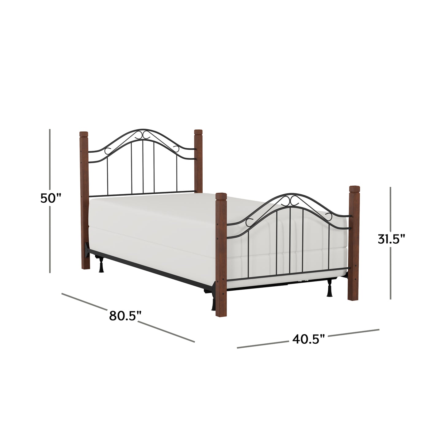 Hillsdale Furniture Matson Twin Metal Bed with Cherry Wood Posts, Black