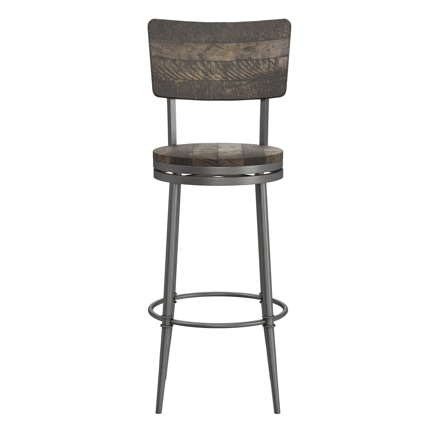 Hillsdale Furniture Jennings Wood and Metal Bar Height Swivel Stool, Rubbed Pewter Metal with Weathered Gray Wood