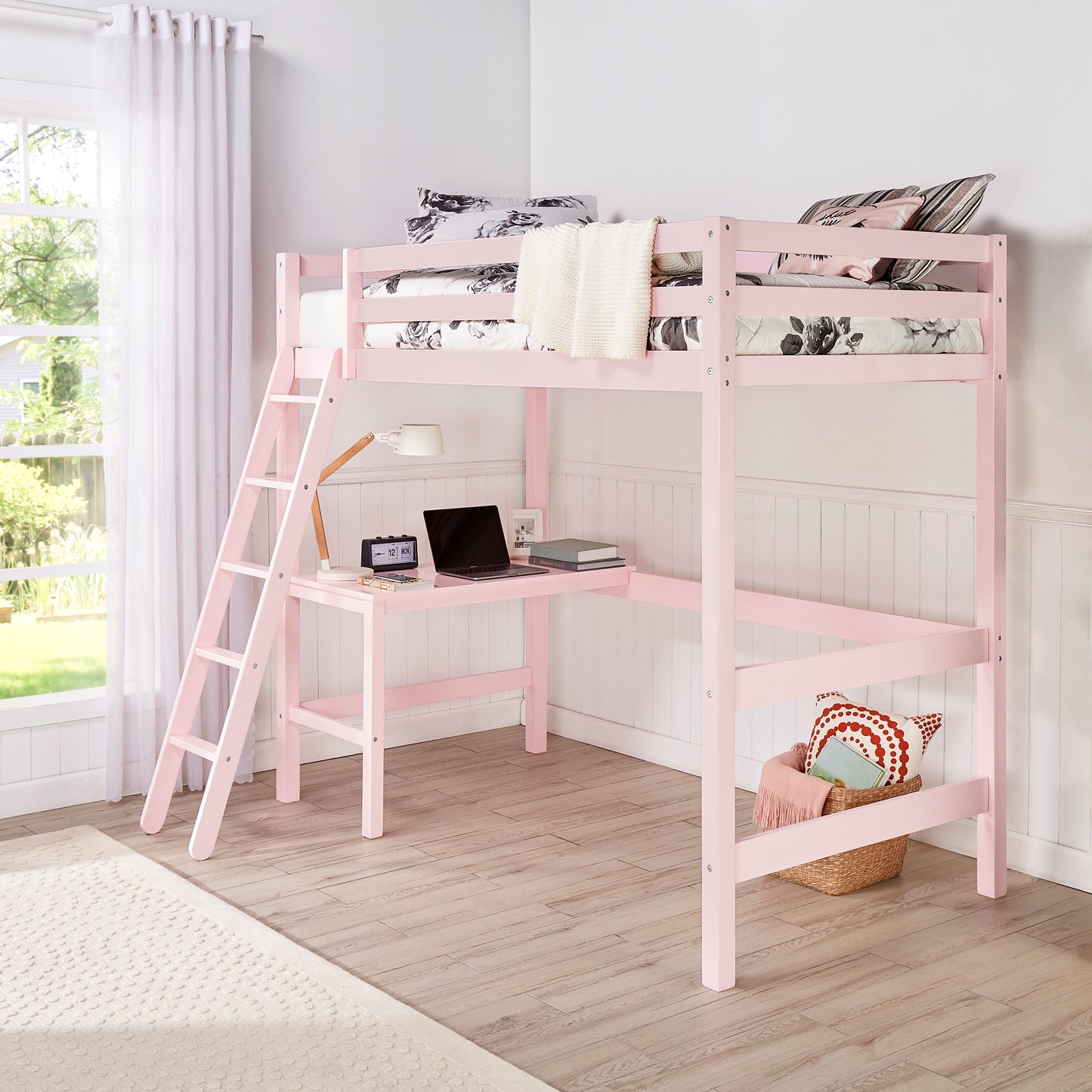 Hillsdale Kids and Teen Caspian Twin Loft Bed, Soft Pink