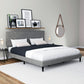 Hillsdale Furniture Crestwood Upholstered Chevron Pleated Platform King Bed with 2 Dual USB Ports, Platinum