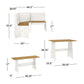 Living Essentials by Hillsdale Gablewood Wood L-Shaped Dining Nook, Washed White with Honey Tops