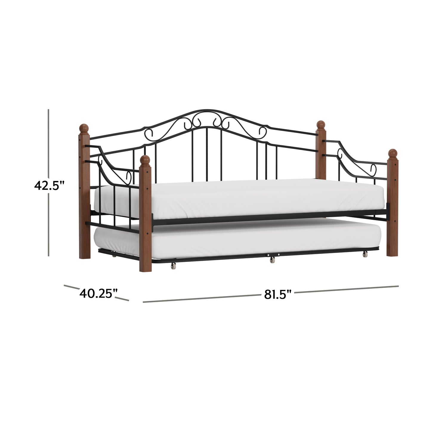 Hillsdale Furniture Madison Wood and Metal Twin Daybed with Roll Out Trundle, Black with Cherry Posts