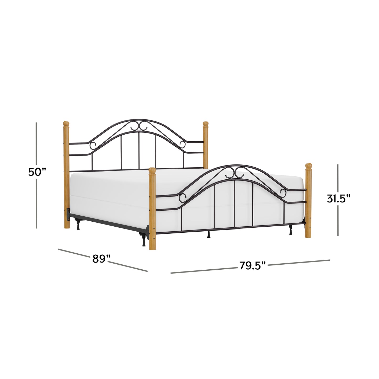 Hillsdale Furniture Winsloh Metal King Bed with Frame and Oak Wood Posts, Black