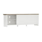 Living Essentials by Hillsdale Handerson 74 Inch Wood Entertainment Console, White with Dark Oak Finish Top