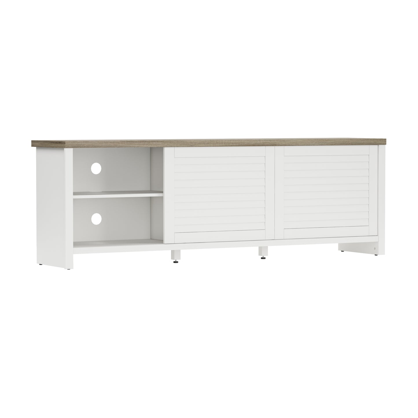 Living Essentials by Hillsdale Handerson 74 Inch Wood Entertainment Console, White with Dark Oak Finish Top