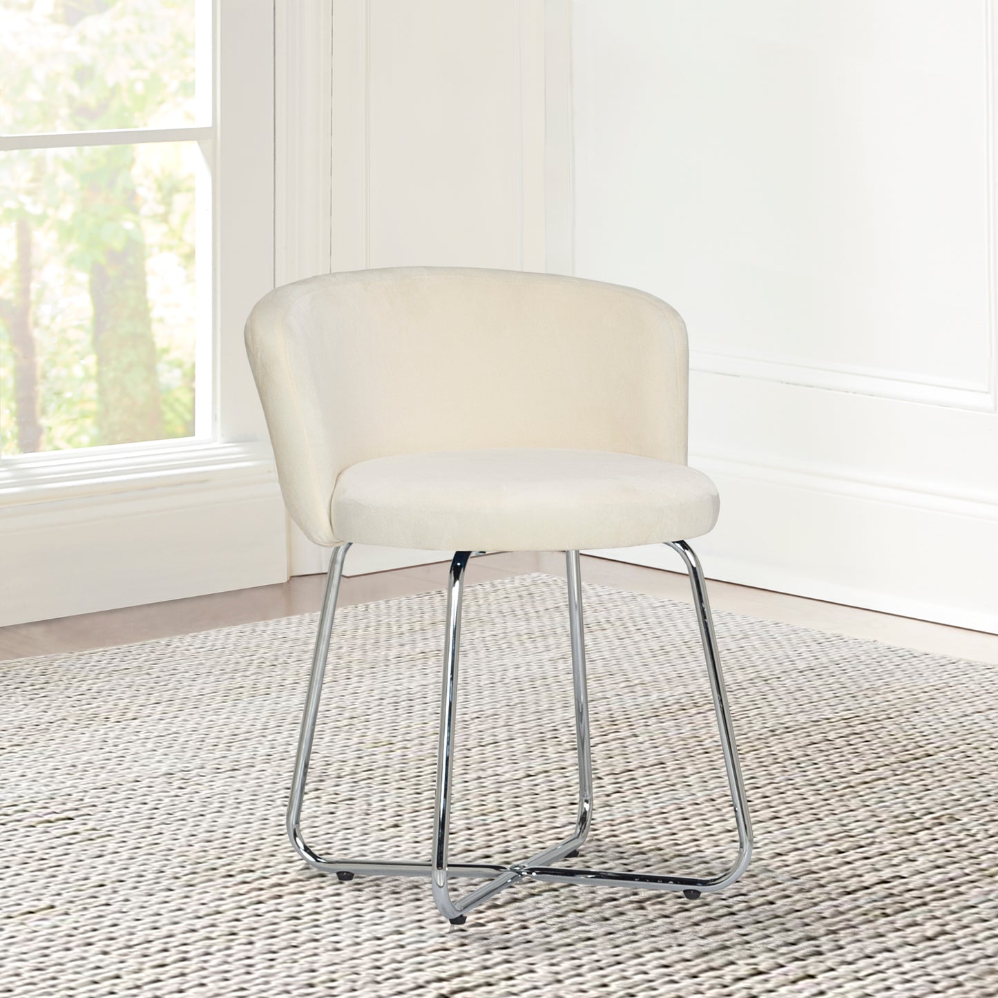 Hillsdale Furniture Marisol Metal Vanity Stool, Chrome with Off White Fabric