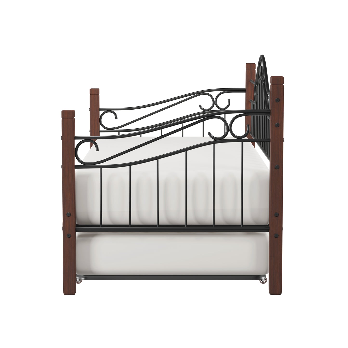 Hillsdale Furniture Matson Wood and Metal Daybed with Roll Out Trundle, Black with Cherry Posts