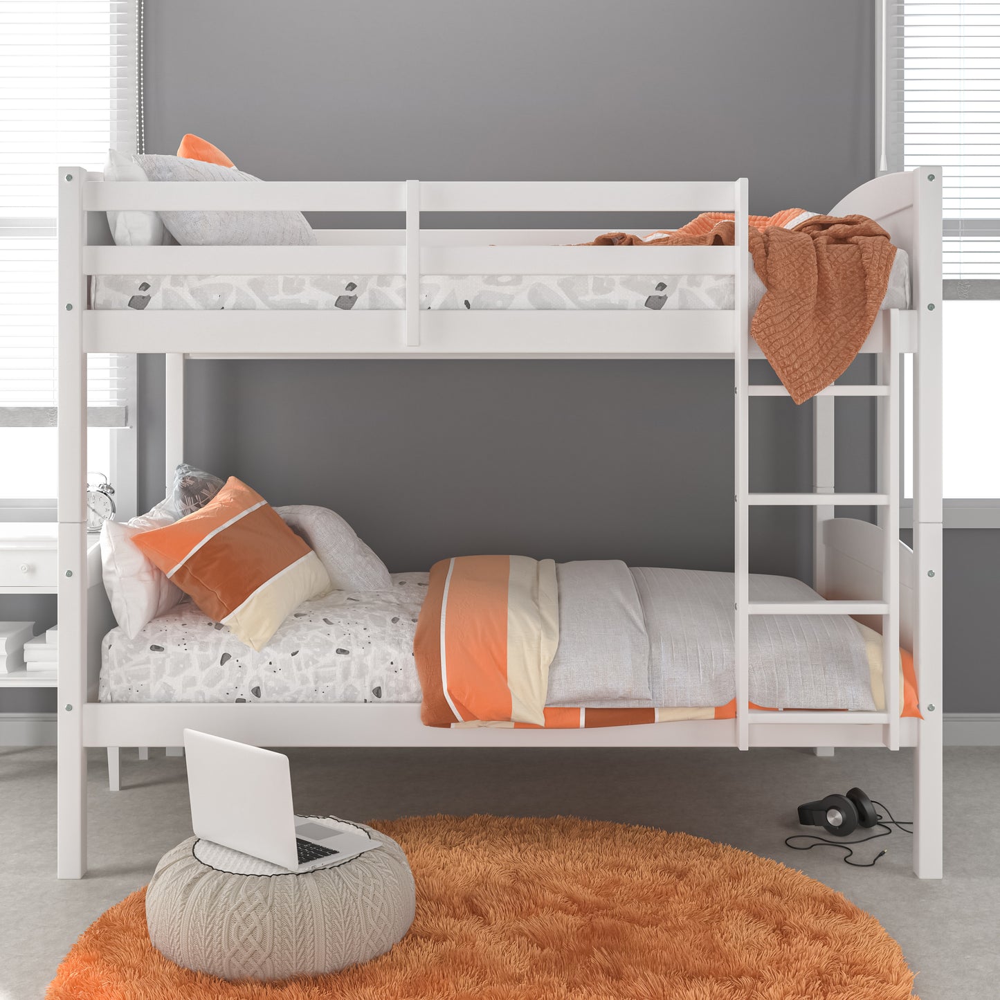 Living Essentials by Hillsdale Alexis Wood Arch Twin Over Twin Bunk Bed, White