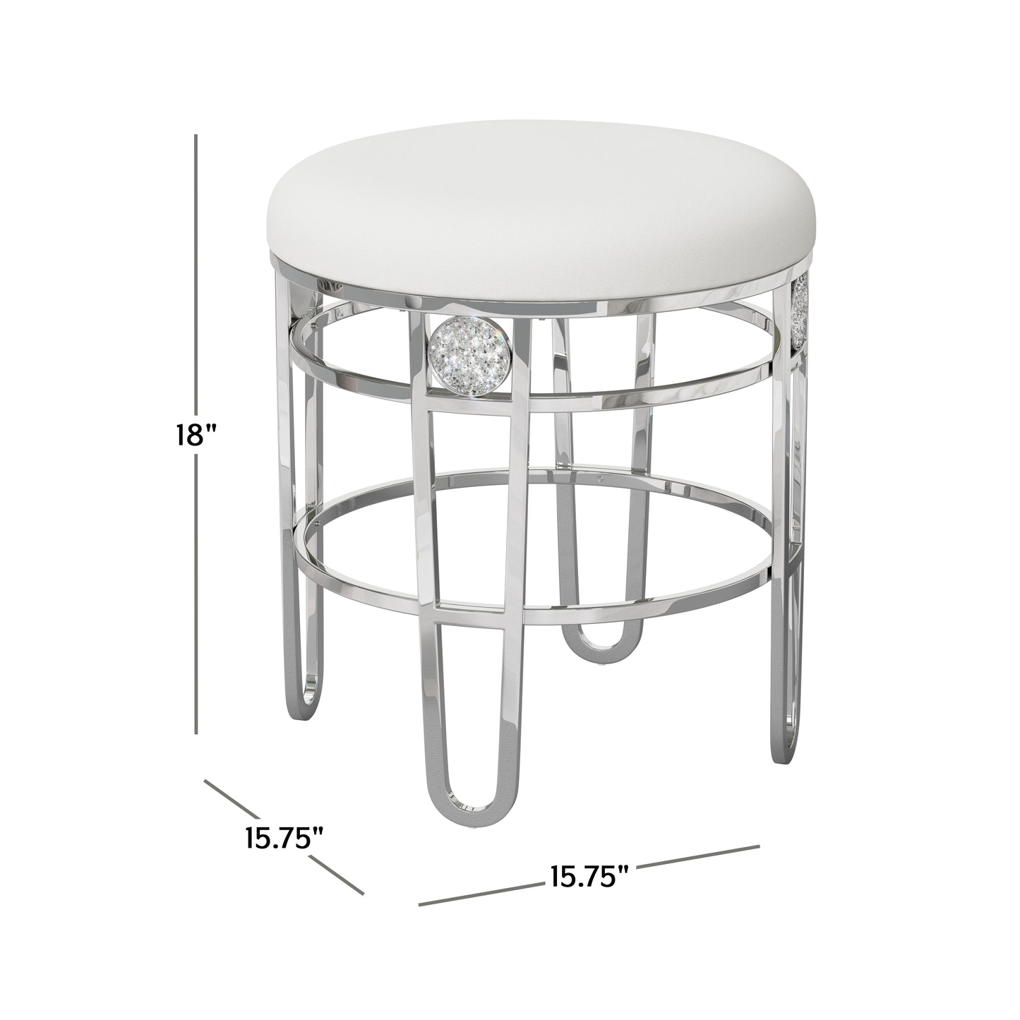 Hillsdale Furniture Dessa Glam Metal Vanity Stool, Chrome