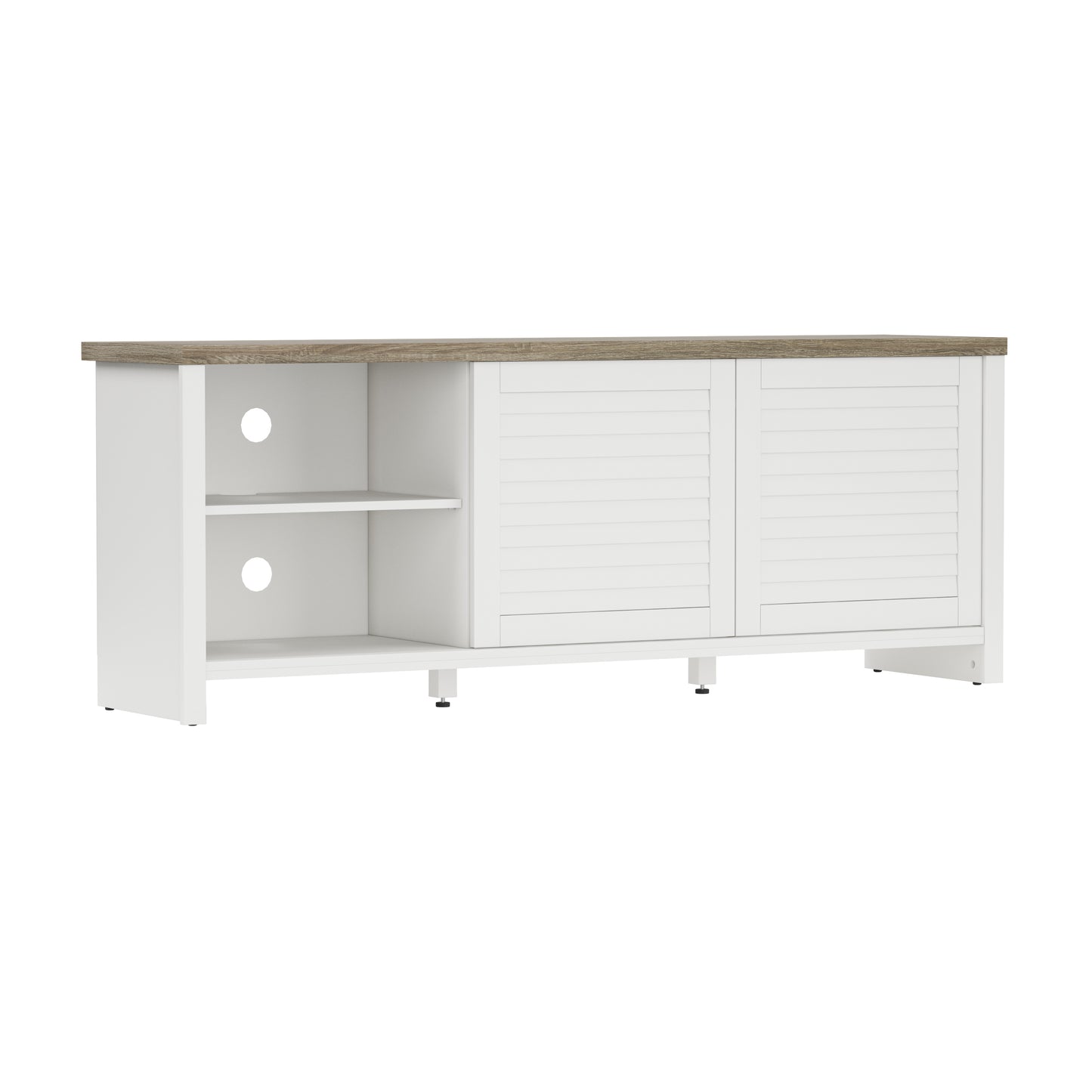 Living Essentials by Hillsdale Handerson 64 Inch Wood Entertainment Console, White with Dark Oak Finish Top