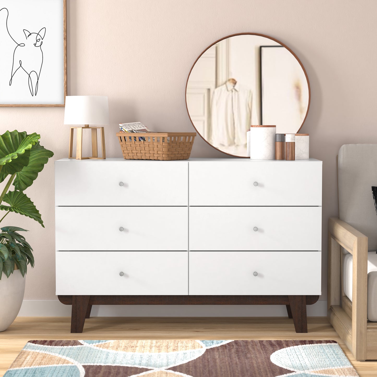 Living Essentials by Hillsdale Kincaid Wood 6 Drawer Dresser, Matte White