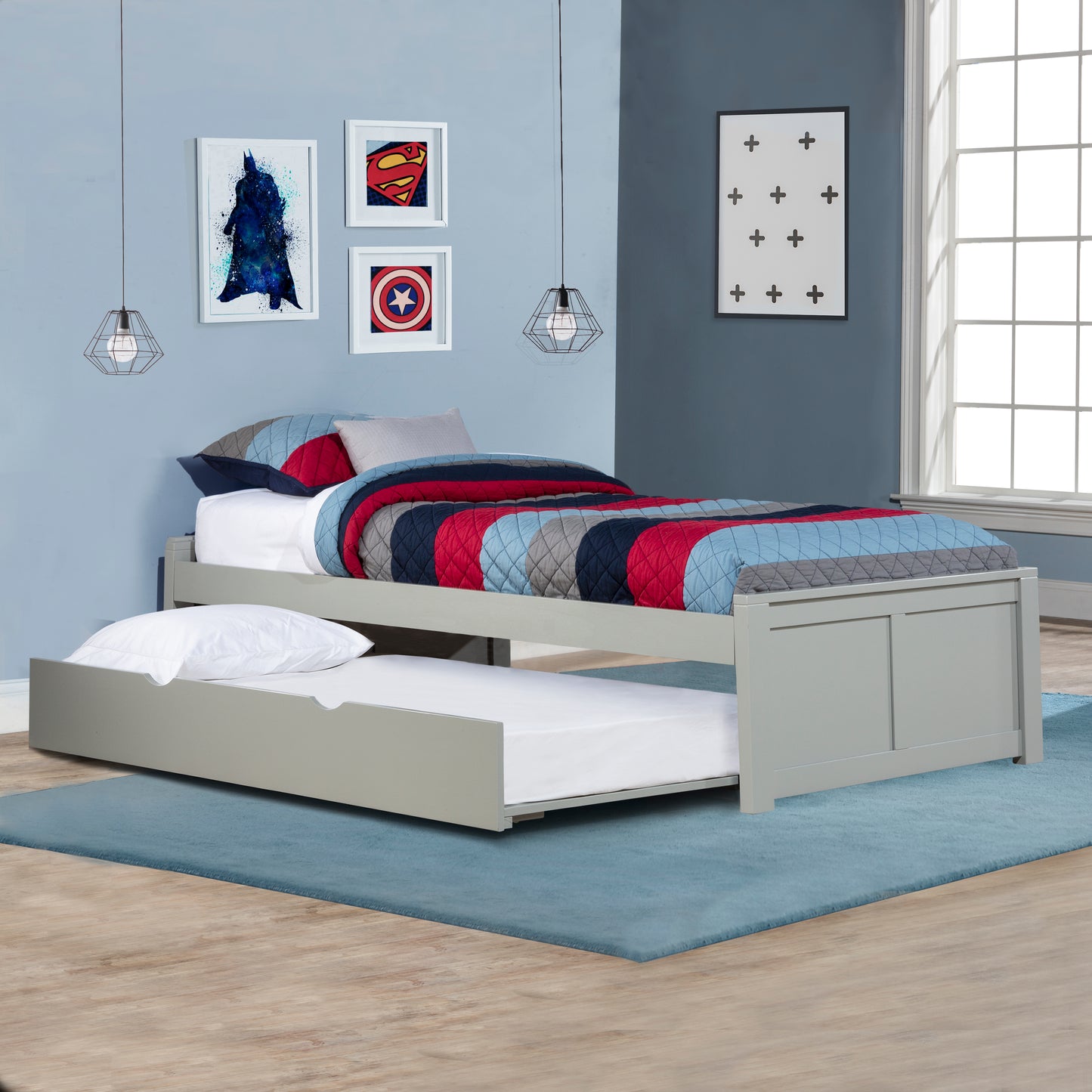 Hillsdale Kids and Teen Pulse Wood Twin Platform Bed with Trundle, Gray