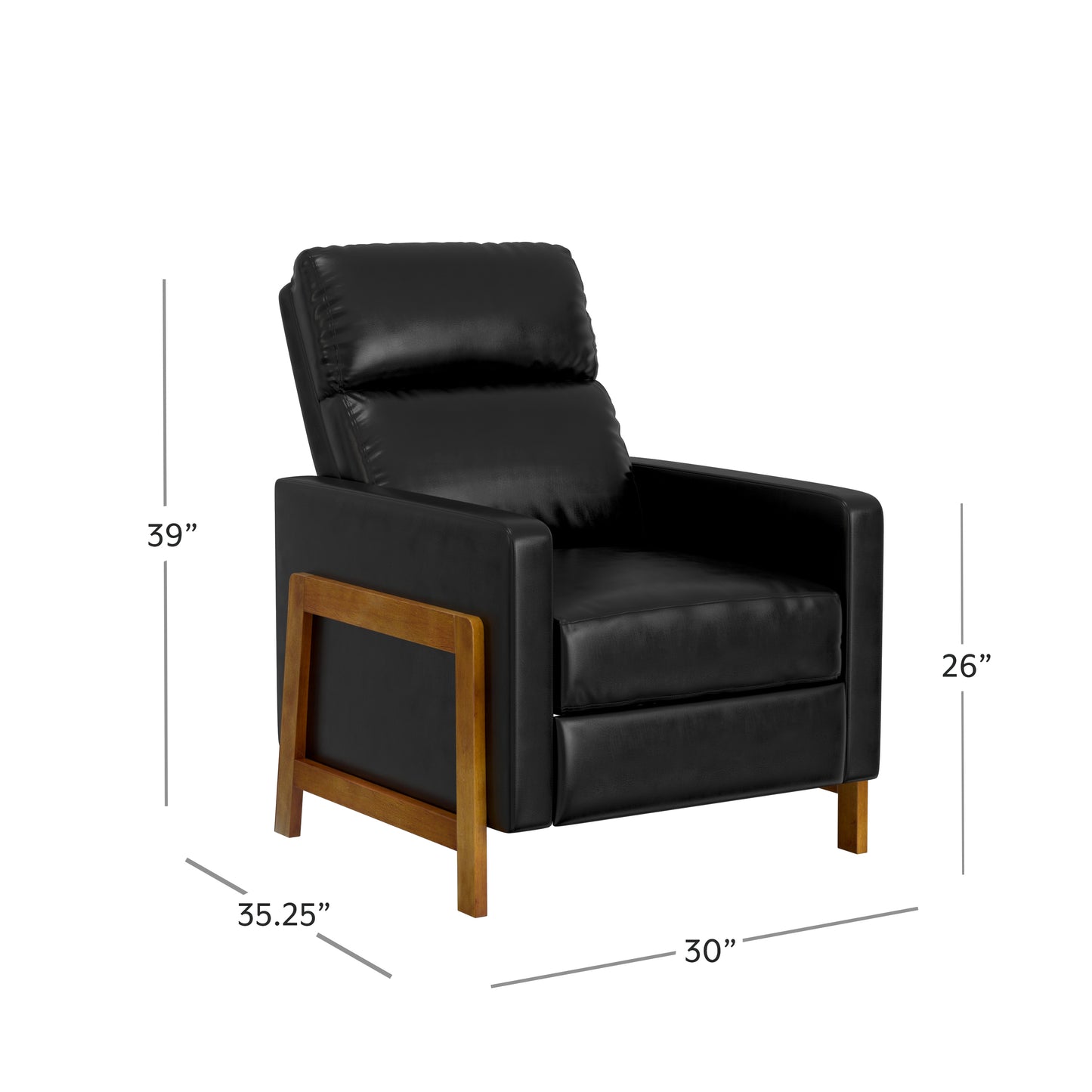 Hillsdale Furniture Garnett Modern Faux Leather Recliner, Black