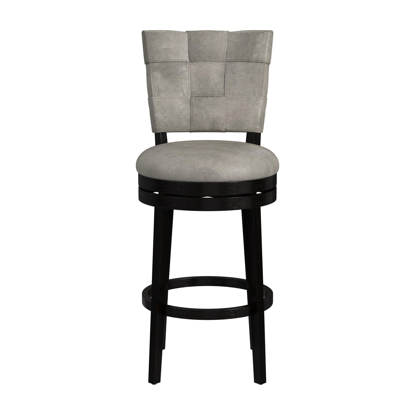 Hillsdale Furniture Kaede Wood and Upholstered Barr Height Swivel Stool, Black with Weathered Granite Gray Faux Leather