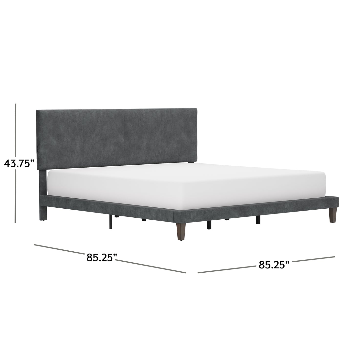 Hillsdale Furniture Muellen Upholstered Platform King Bed with 2 Dual USB Ports, Graphite Gray Vinyl