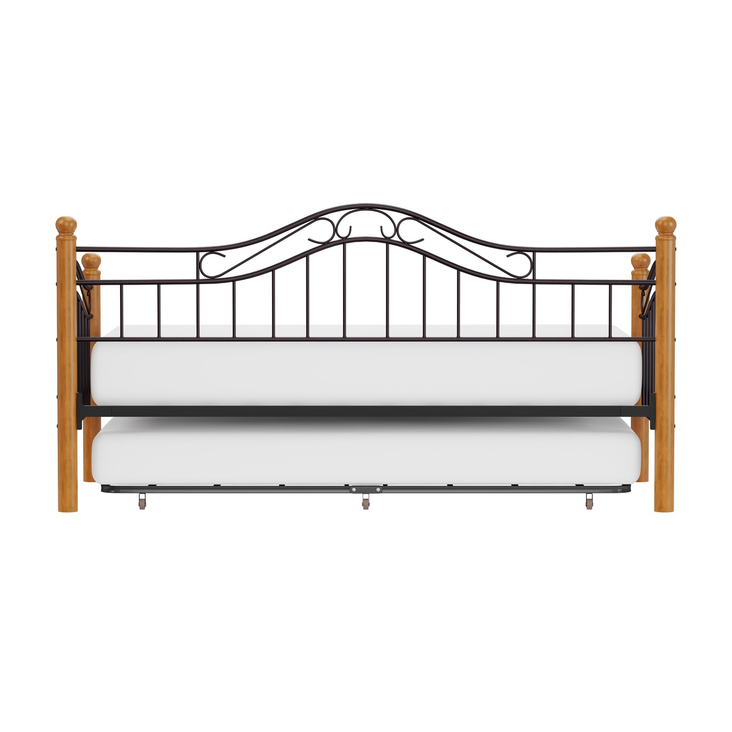 Hillsdale Furniture Winsloh Metal Twin Daybed with Roll Out Trundle, Medium Oak