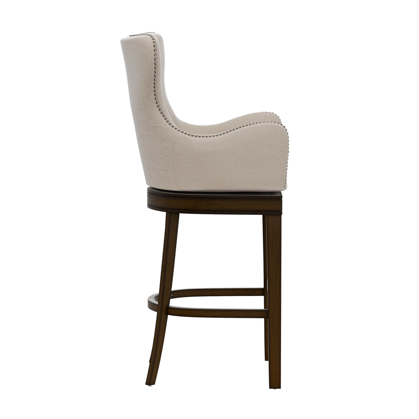 Hillsdale Furniture Caydena Memory Return Swivel Wood Bar Height Stool, Smoke Brown with Cream Fabric