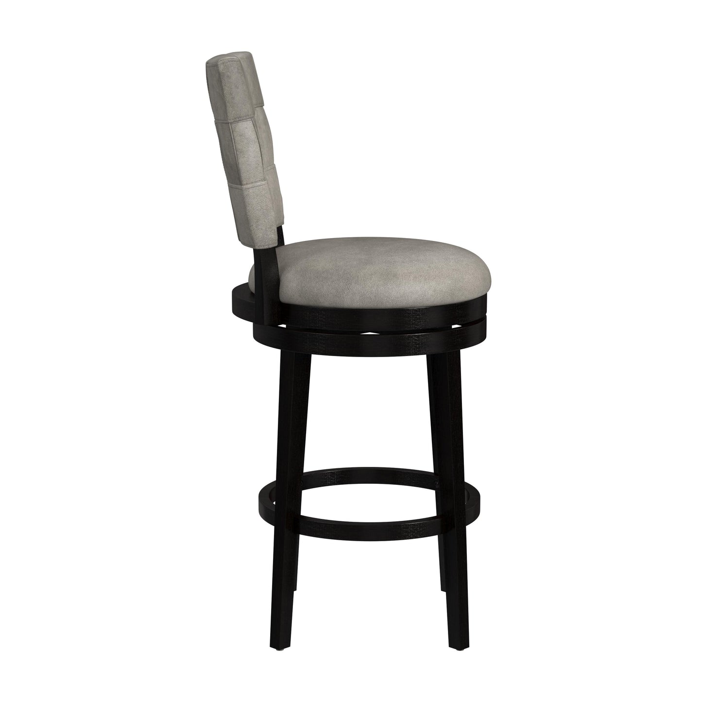 Hillsdale Furniture Kaede Wood and Upholstered Barr Height Swivel Stool, Black with Weathered Granite Gray Faux Leather