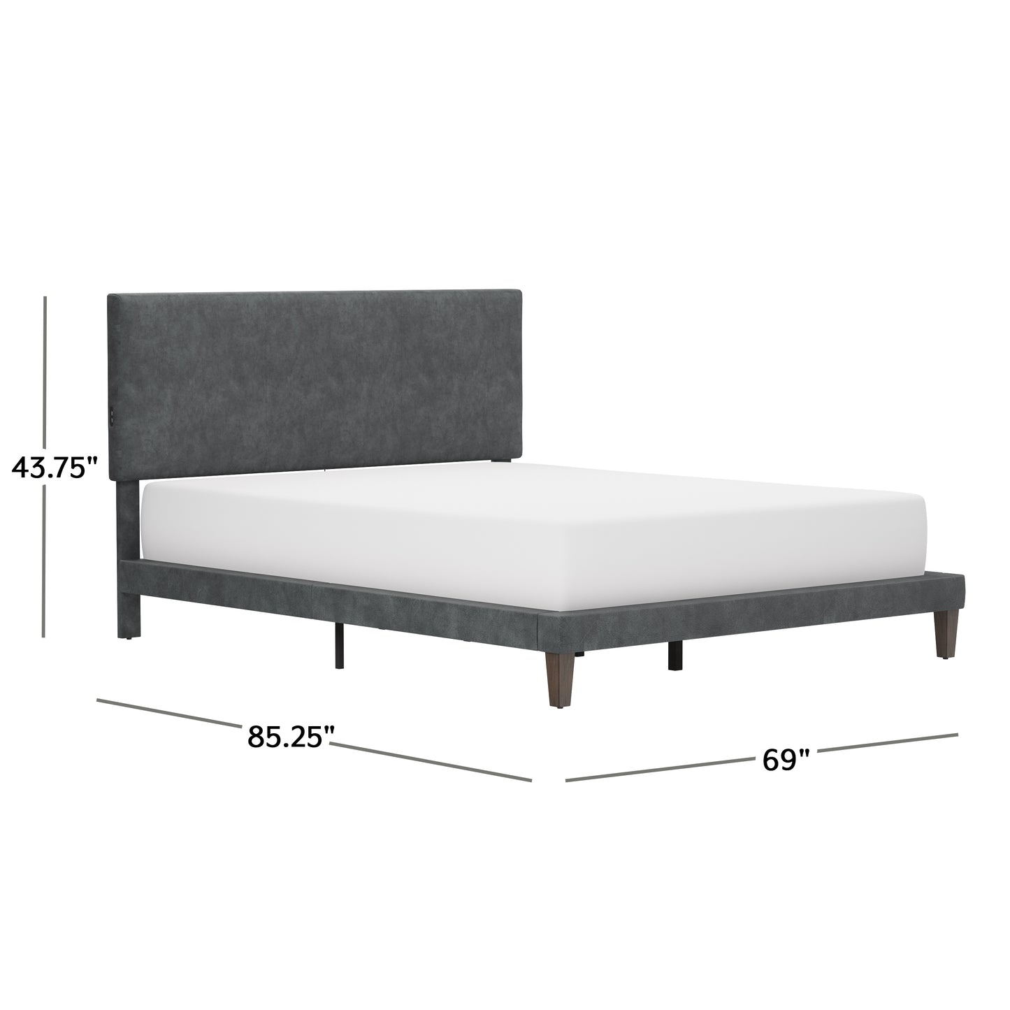 Hillsdale Furniture Muellen Upholstered Platform Queen Bed with 2 Dual USB Ports, Graphite Gray Vinyl