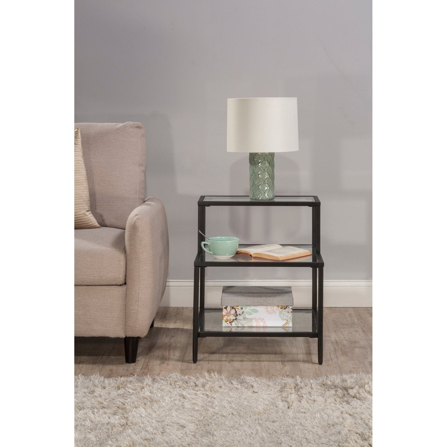 Hillsdale Furniture Harlan Metal and Glass End Table, Black