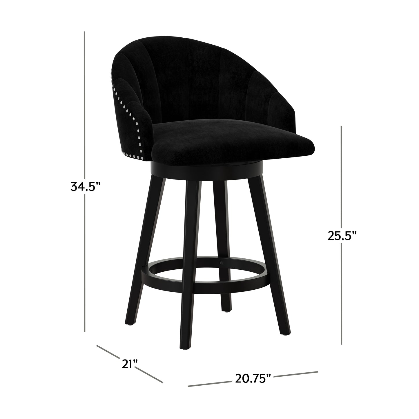 Hillsdale Furniture Dulcie Wood and Upholstered Counter Height Swivel Stool, Black