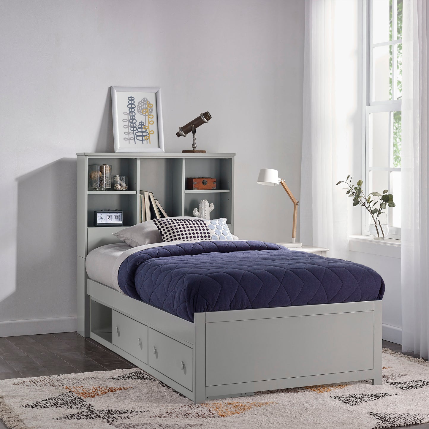 Hillsdale Kids and Teen Caspian Twin Bookcase Bed with Storage Unit, Gray