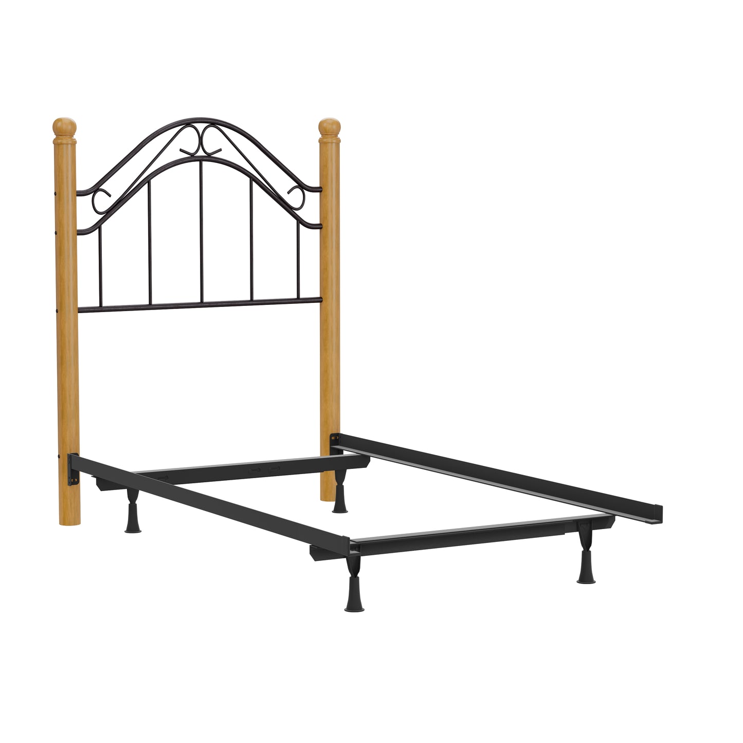 Hillsdale Furniture Winsloh Twin Metal Headboard with Frame and Oak Wood Posts, Black