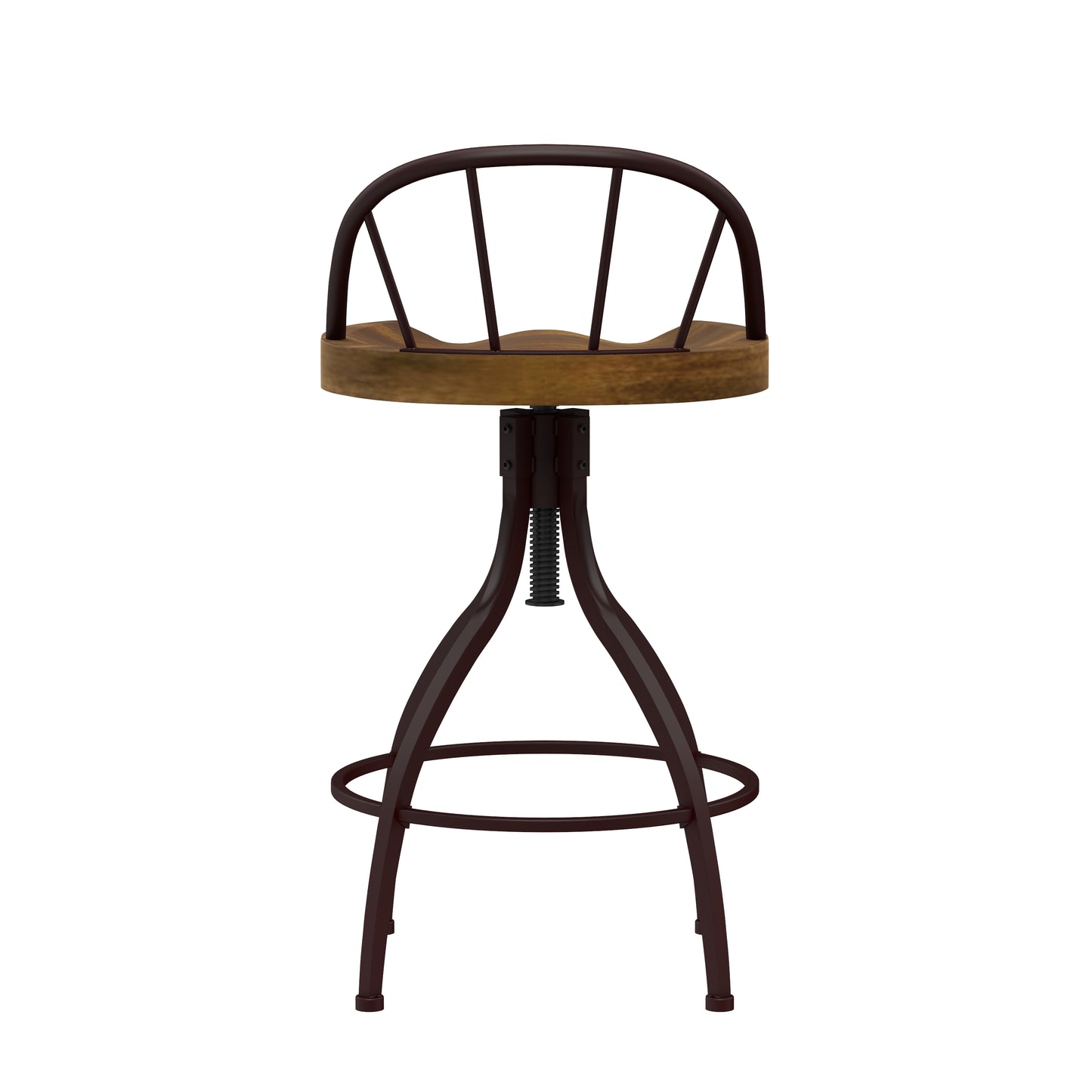 Hillsdale Furniture Worland Metal Adjustable Height Swivel Stool with Back, Brown Metal with Walnut Finished Wood