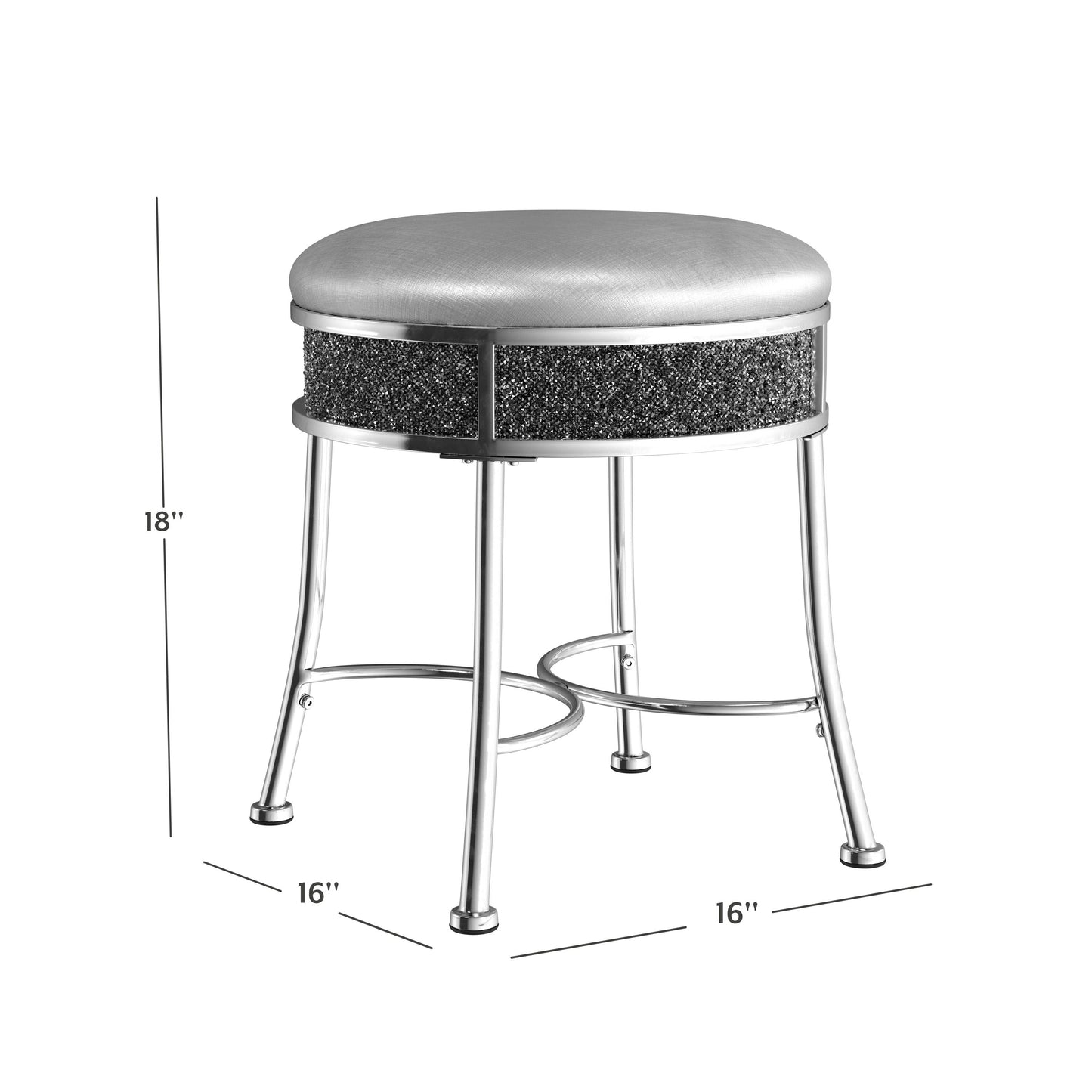 Hillsdale Furniture Roma Backless Faux Diamond Cluster Vanity Stool, Chrome