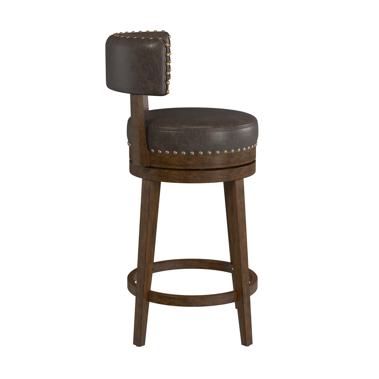 Hillsdale Furniture Lawton Wood Counter Height Swivel Stool, Walnut with Aged Brown Faux Leather