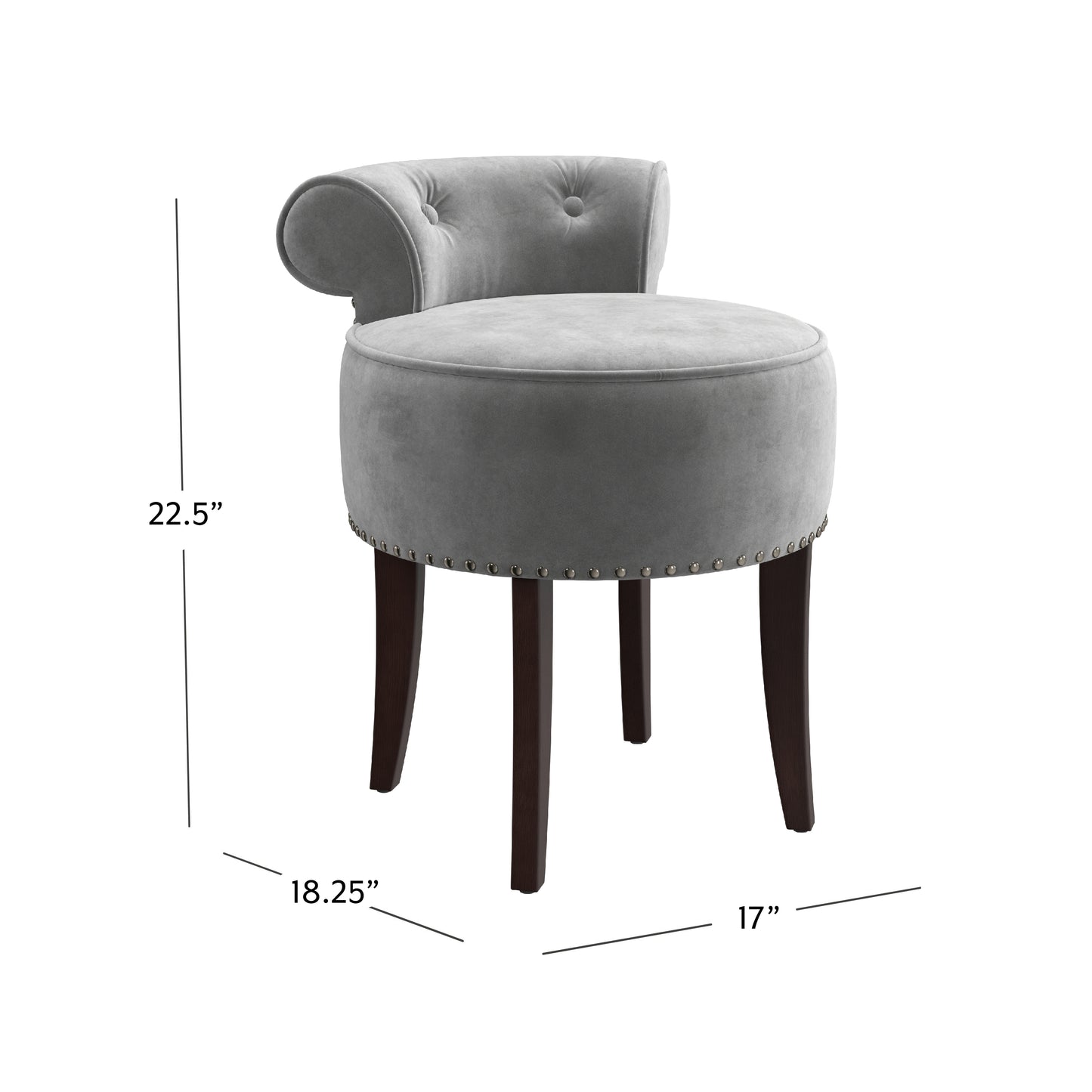 Hillsdale Furniture Lena Wood and Upholstered Vanity Stool, Espresso with Steel Gray Velvet