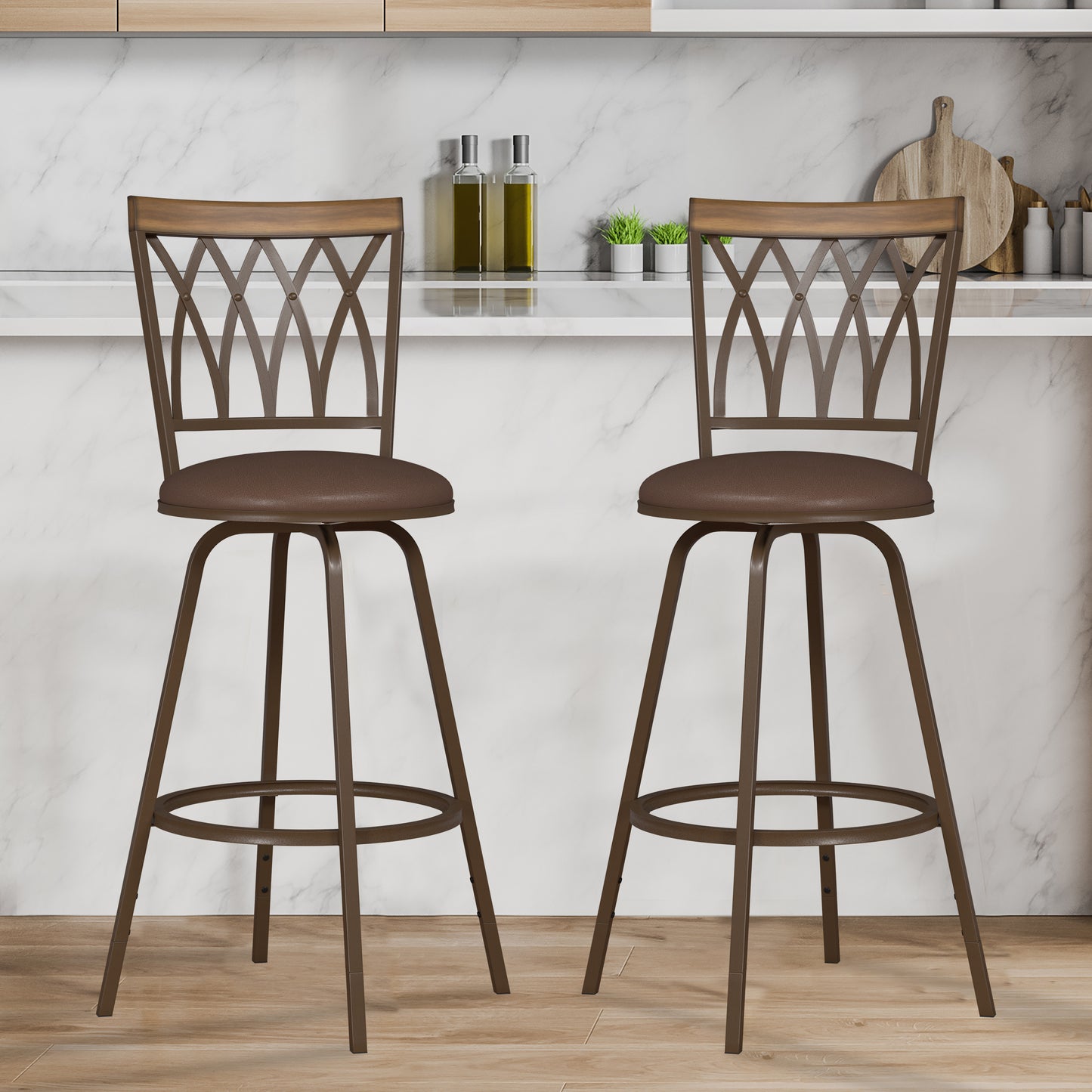 Hillsdale Furniture Deacon Metal Swivel Adjustable Stool with Nested Legs, Set of 2, Brown