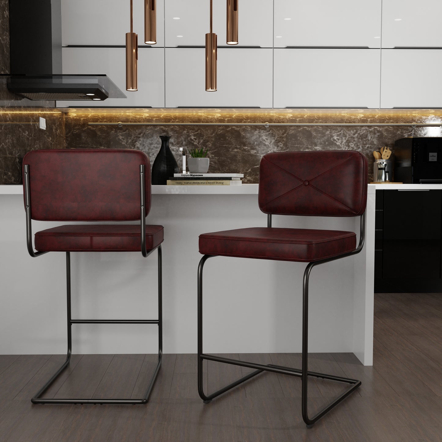 Hillsdale Furniture Breuer Metal Counter Height Stools, Set of 2, Burgundy