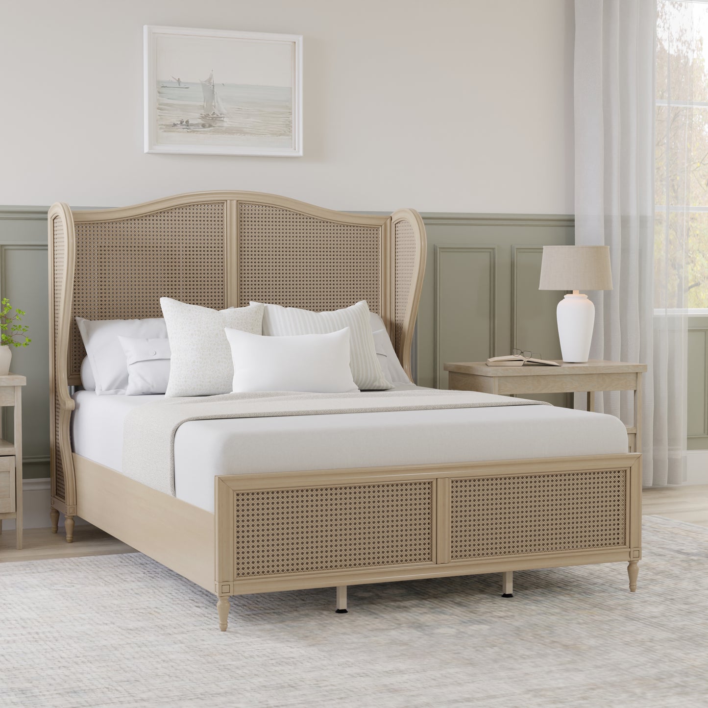 Hillsdale Furniture Sausalito Queen Wood Cane Bed, Medium Taupe