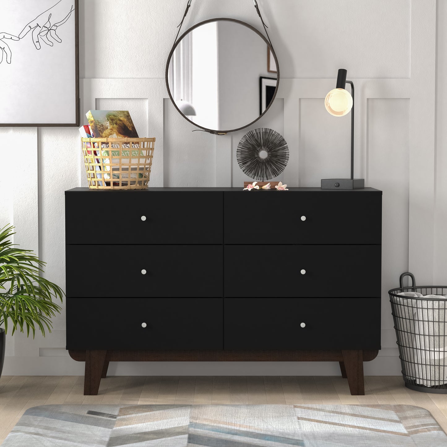 Living Essentials by Hillsdale Kincaid Wood 6 Drawer Dresser, Matte Black