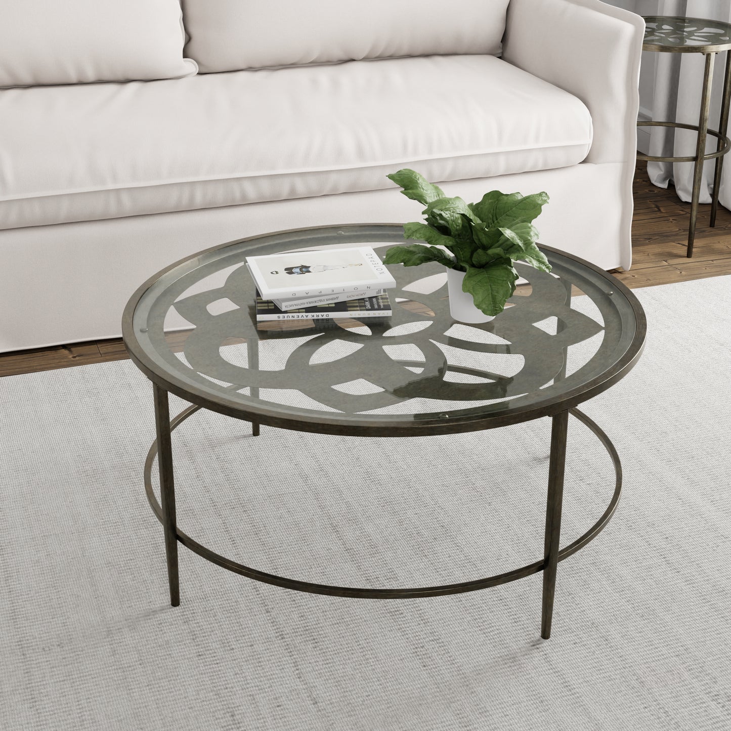 Hillsdale Furniture Marsala Metal Coffee Table, Gray with Brown Rub