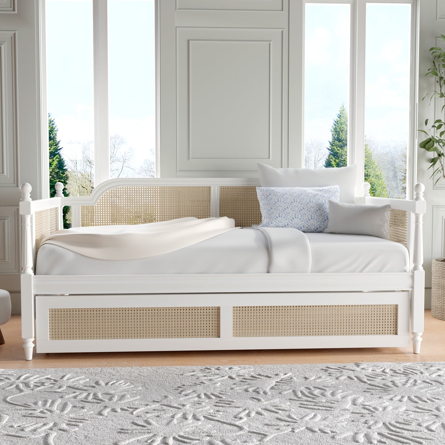 Hillsdale Furniture Melanie Wood and Cane Twin Daybed with Trundle, White